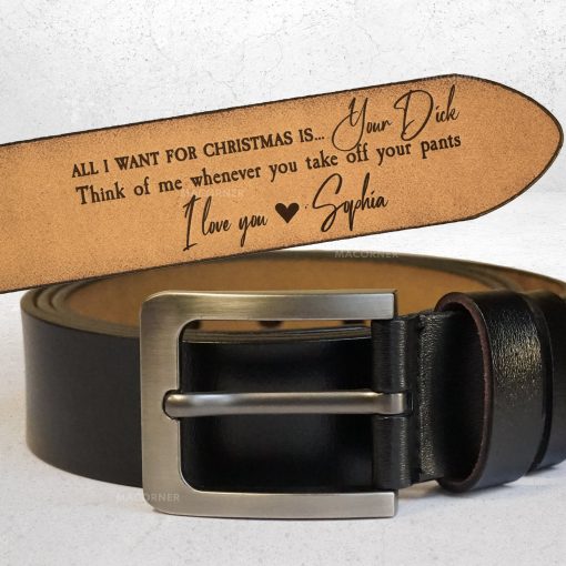 All I Want For Christmas Is - Personalized Engraved Leather Belt - Image 2