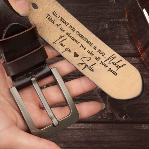 All I Want For Christmas Is - Personalized Engraved Leather Belt - Image 3