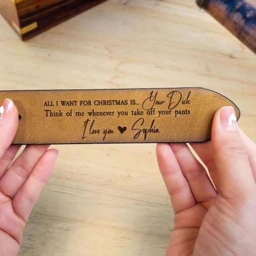 All I Want For Christmas Is - Personalized Engraved Leather Belt - Image 5