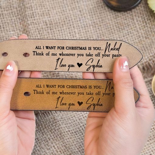 All I Want For Christmas Is - Personalized Engraved Leather Belt - Image 7