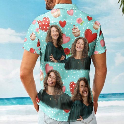 All You Need Is Love With Cupcake And Flowers - Custom Photo Hawaiian Shirts - Image 2