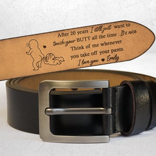 Anniversary Gift Think Of Me When You Take Off Your Pants - Personalized Leather Belt - Image 3