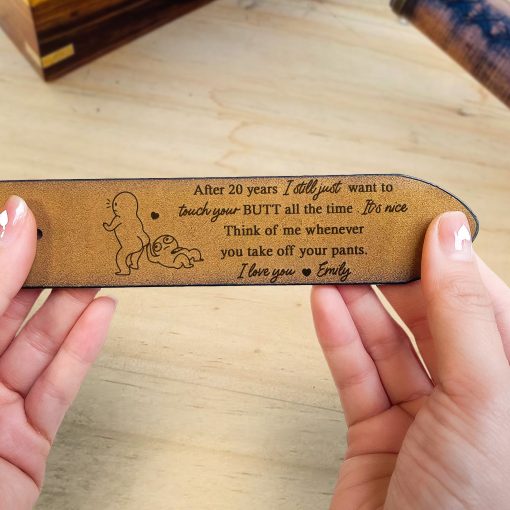 Anniversary Gift Think Of Me When You Take Off Your Pants - Personalized Leather Belt - Image 5