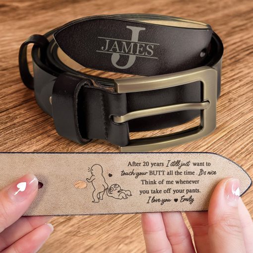 Anniversary Gift Think Of Me When You Take Off Your Pants - Personalized Leather Belt - Image 2