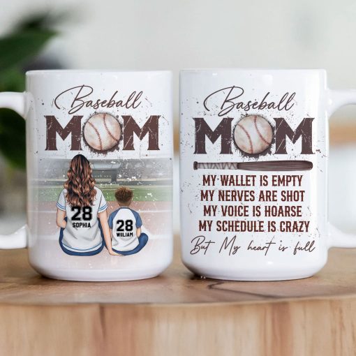 Baseball Mom But My Heart Is Full - Personalized Mug - Image 2