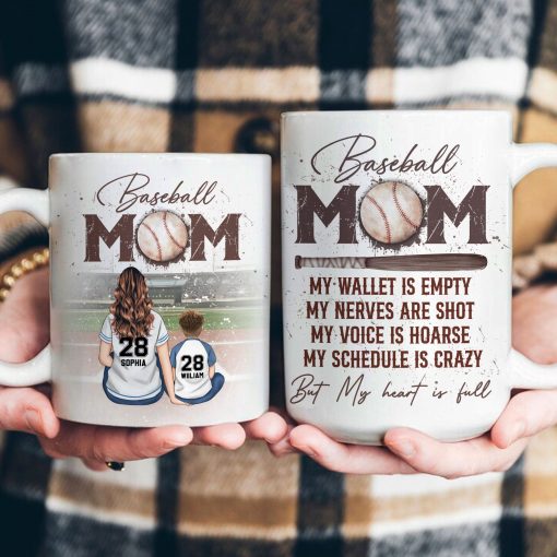 Baseball Mom But My Heart Is Full - Personalized Mug - Image 3