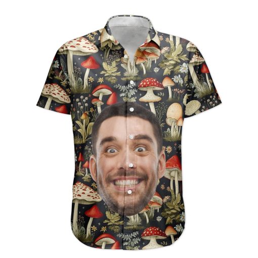 Custom Face Photo Funny With Magic Mushrooms Pattern - Custom Photo Hawaiian Shirts - Image 5
