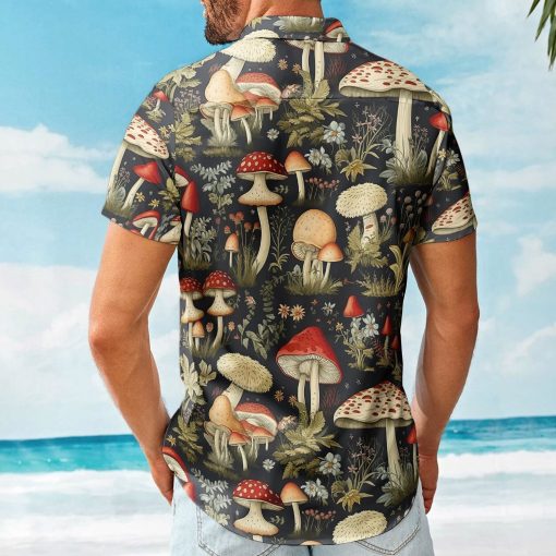 Custom Face Photo Funny With Magic Mushrooms Pattern - Custom Photo Hawaiian Shirts - Image 2