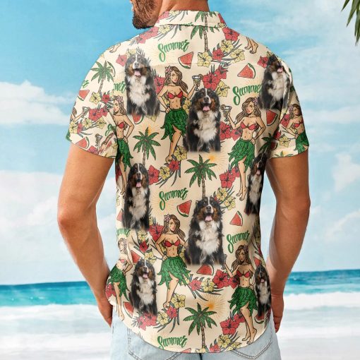 Custom Photo With Hula Girl Tropical Pattern Hawaiian Shirt - Custom Photo Hawaiian Shirts - Image 4