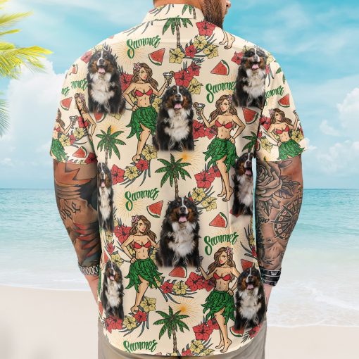 Custom Photo With Hula Girl Tropical Pattern Hawaiian Shirt - Custom Photo Hawaiian Shirts - Image 5