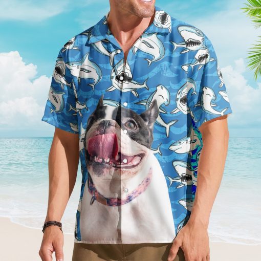 Customize Big Funny Photo With Sharks Pattern - Custom Photo Hawaiian Shirts - Image 2