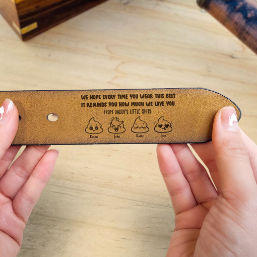 Daddy's Little Sh*Ts Funny Father's Day Gifts - Personalized Engraved Leather Belt - Image 3