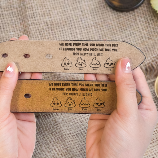 Daddy's Little Sh*Ts Funny Father's Day Gifts - Personalized Engraved Leather Belt - Image 5