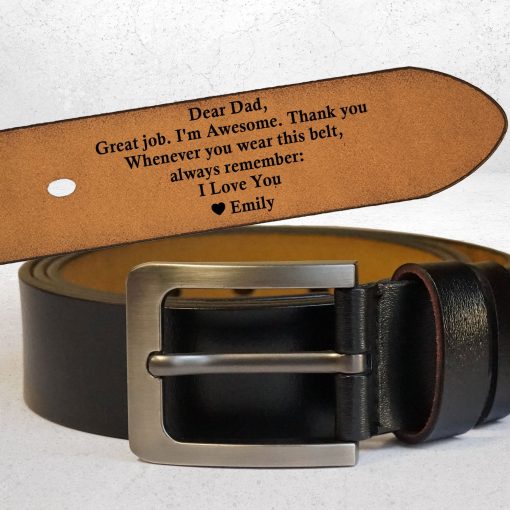 Dear Dad Great Job We're Awesome Thank You - Personalized Engraved Leather Belt - Image 3