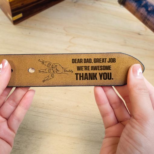 Dear Dad Great Job We're Awesome Thank You - Personalized Engraved Leather Belt - Image 2