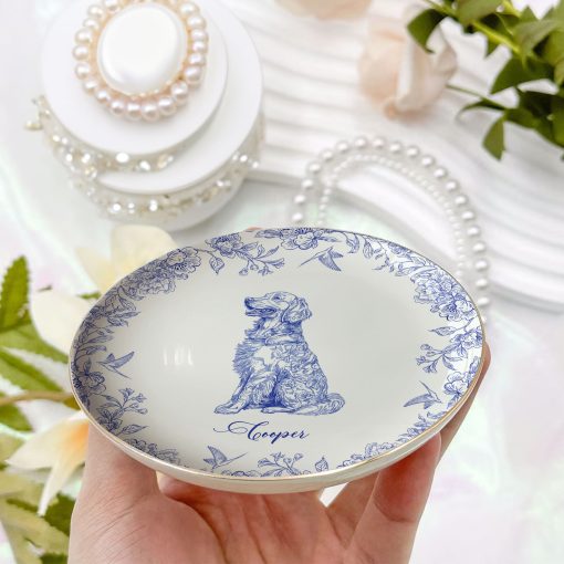 Dog Custom Breeds Chinoiserie Toile De Jouy - Personalized Jewelry Dish - Image 2
