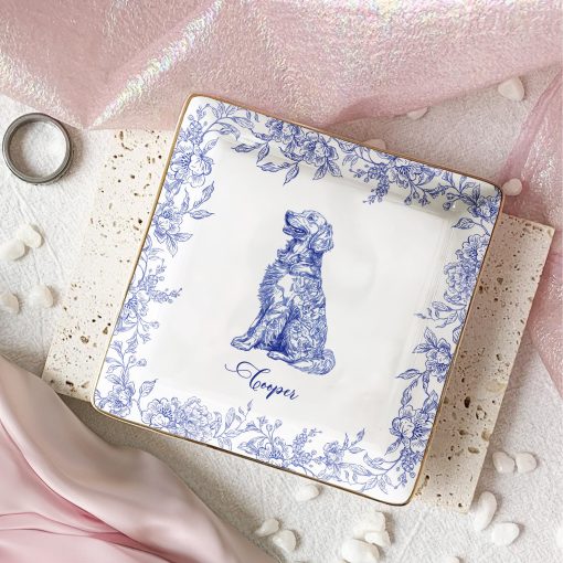 Dog Lover Gift Dog Breeds Chinoiserie Toile De Jouy Style - Personalized Jewelry Dish - Image 2