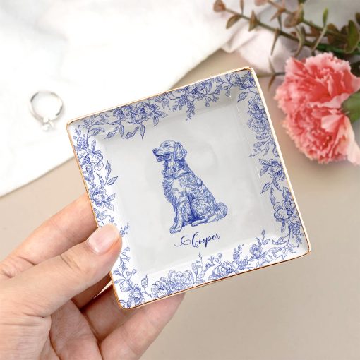 Dog Lover Gift Dog Breeds Chinoiserie Toile De Jouy Style - Personalized Jewelry Dish - Image 3