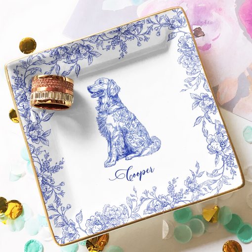 Dog Lover Gift Dog Breeds Chinoiserie Toile De Jouy Style - Personalized Jewelry Dish - Image 4