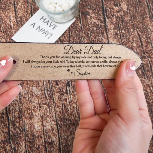 Father Of The Bride Always Your Little Girl - Personalized Engraved Leather Belt - Image 3