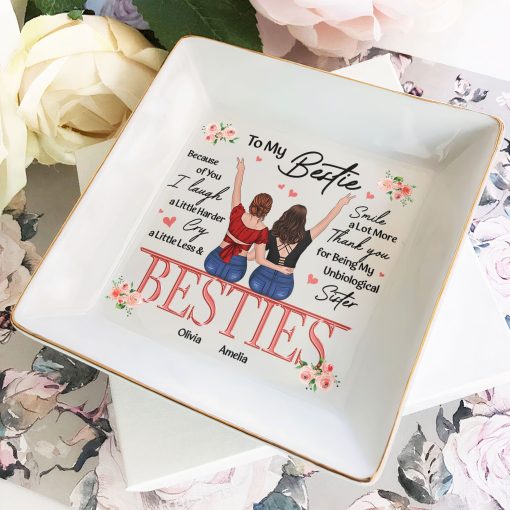Friendship Thank You I Laugh More Cry Less - Personalized Jewelry Dish - Image 2