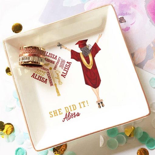 Graduation Gift She Did It - Personalized Jewelry Dish - Image 3