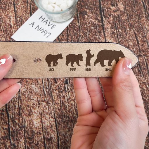 Grandpa Bear Papa Bear Daddy Bear Father's Day - Personalized Engraved Leather Belt - Image 3