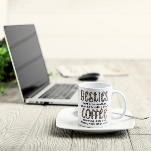 Here's To Another Year Of Bonding Over Coffee - Personalized Mug - Birthday, New Year Gift For Besties, Soul Sisters, Sistas, BFF, Friends - Leopard Pattern Jacket Women - Image 2