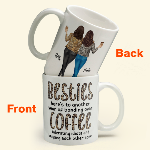 Here's To Another Year Of Bonding Over Coffee - Personalized Mug - Birthday, New Year Gift For Besties, Soul Sisters, Sistas, BFF, Friends - Leopard Pattern Jacket Women - Image 3