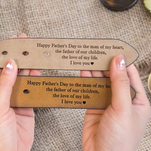 Happy Father's Day To The Man Of My Heart - Personalized Engraved Leather Belt - Image 5