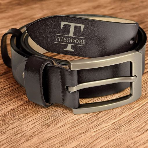 Happy First Father's Day Fist Bump Daddy And Baby - Personalized Engraved Leather Belt - Image 2