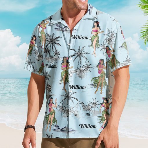 Hula Dance Vintage Style Beach Pattern Aloha Shirts - Custom Hawaiian Shirts - Image 2