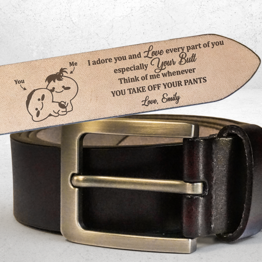 I Adore You And Love Every Part Of You Anniversary Gift - Personalized Engraved Leather Belt - Image 2