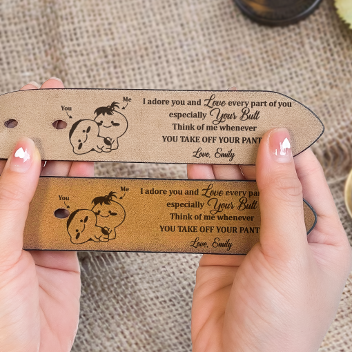 I Adore You And Love Every Part Of You Anniversary Gift - Personalized Engraved Leather Belt - Image 5