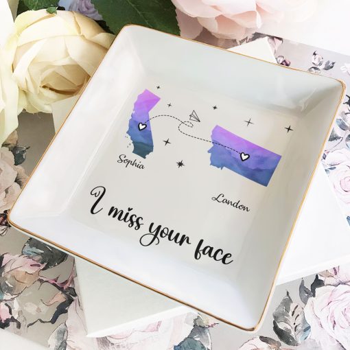 I Miss Your Face - Custom Multiple States - Personalized Jewelry Dish - Image 2