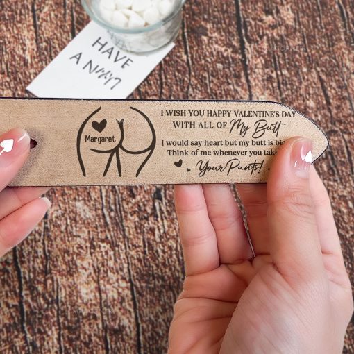 I Wish You Happy Valentine's Day With All Of My Butt - Personalized Engraved Leather Belt - Image 6