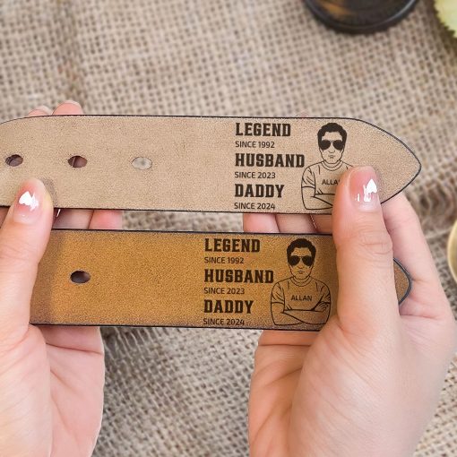 Legend Husband Daddy - Personalized Engraved Leather Belt - Image 3