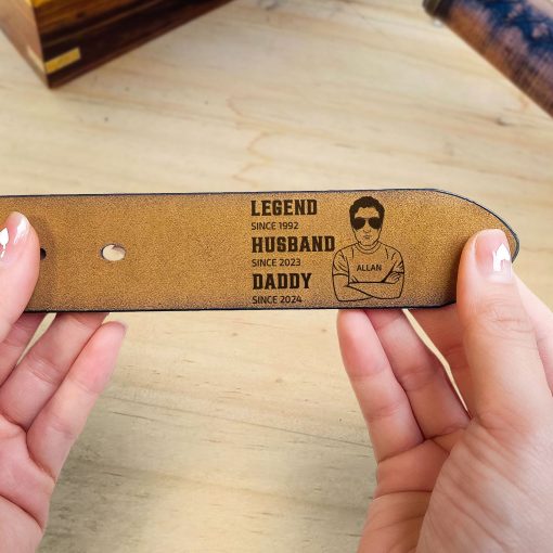 Legend Husband Daddy - Personalized Engraved Leather Belt - Image 4