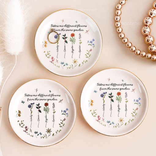 Sisters Are Differents Flowers Custom Birth Flowers - Personalized Jewelry Dish - Image 2