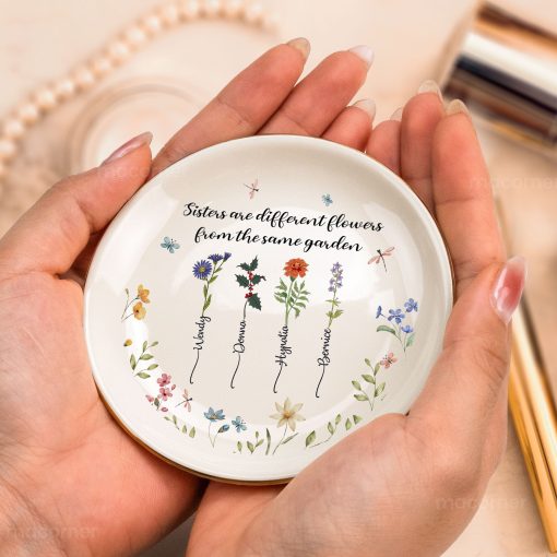 Sisters Are Differents Flowers Custom Birth Flowers - Personalized Jewelry Dish - Image 3