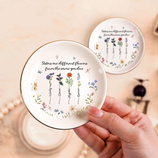 Sisters Are Differents Flowers Custom Birth Flowers - Personalized Jewelry Dish - Image 4