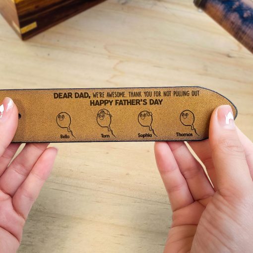 Thank You For Not Pulling Out - Personalized Engraved Leather Belt - Image 4