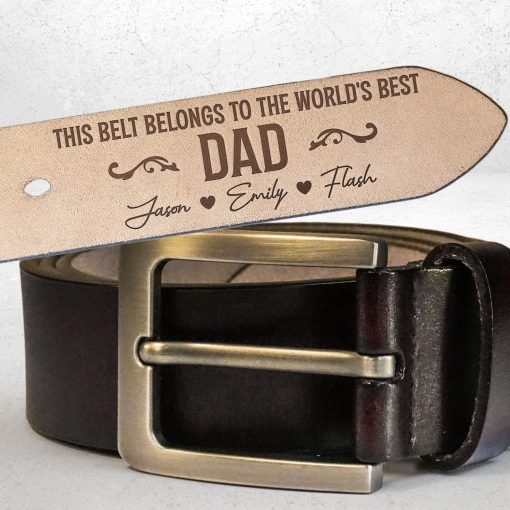 This Belt Belongs To The World's Best Dad - Personalized Engraved Leather Belt - Image 2