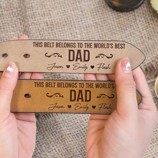 This Belt Belongs To The World's Best Dad - Personalized Engraved Leather Belt - Image 3