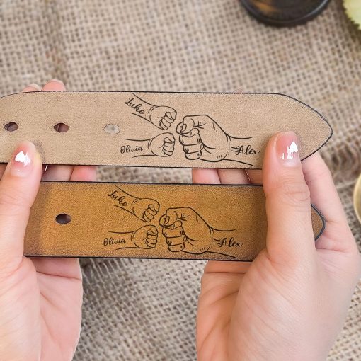 This Guy Is One Awesome Dad Fist Bumps - Personalized Engraved Leather Belt - Image 6