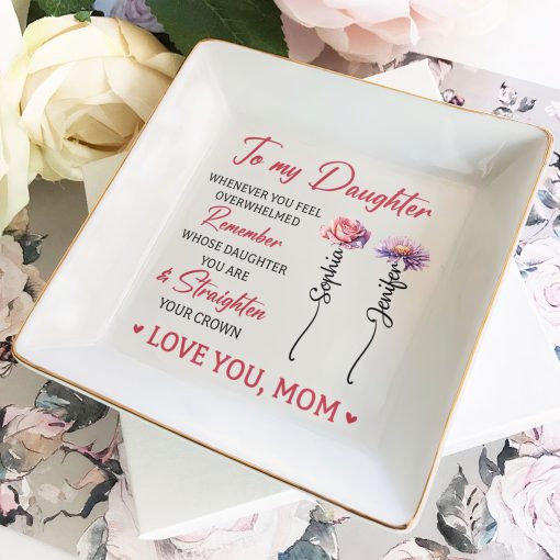 To My Daughter Gift Birth Month Flowers - Personalized Jewelry Dish - Image 2