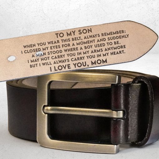 To My Son I Carry You In My Heart From Mom Dad - Personalized Engraved Leather Belt - Image 3