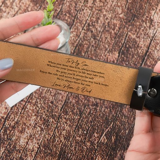 To Son We Love You From Mom Dad - Personalized Engraved Leather Belt - Image 3
