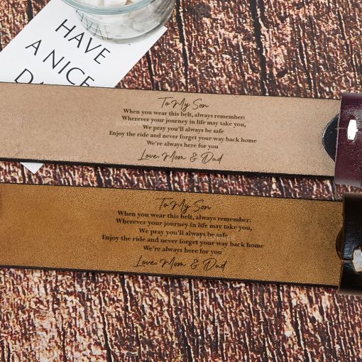 To Son We Love You From Mom Dad - Personalized Engraved Leather Belt - Image 4